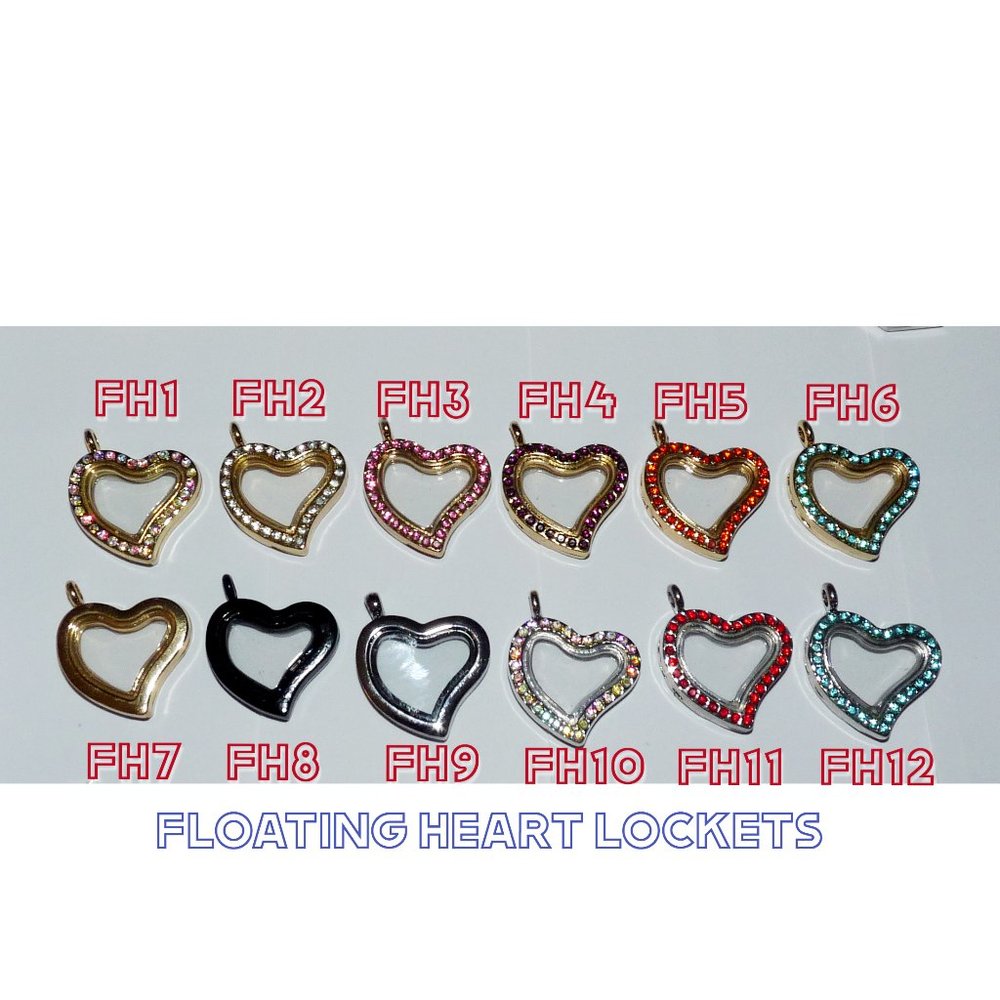 FL Floating Locket Heart Pendant Necklace w/10 floating charms New
